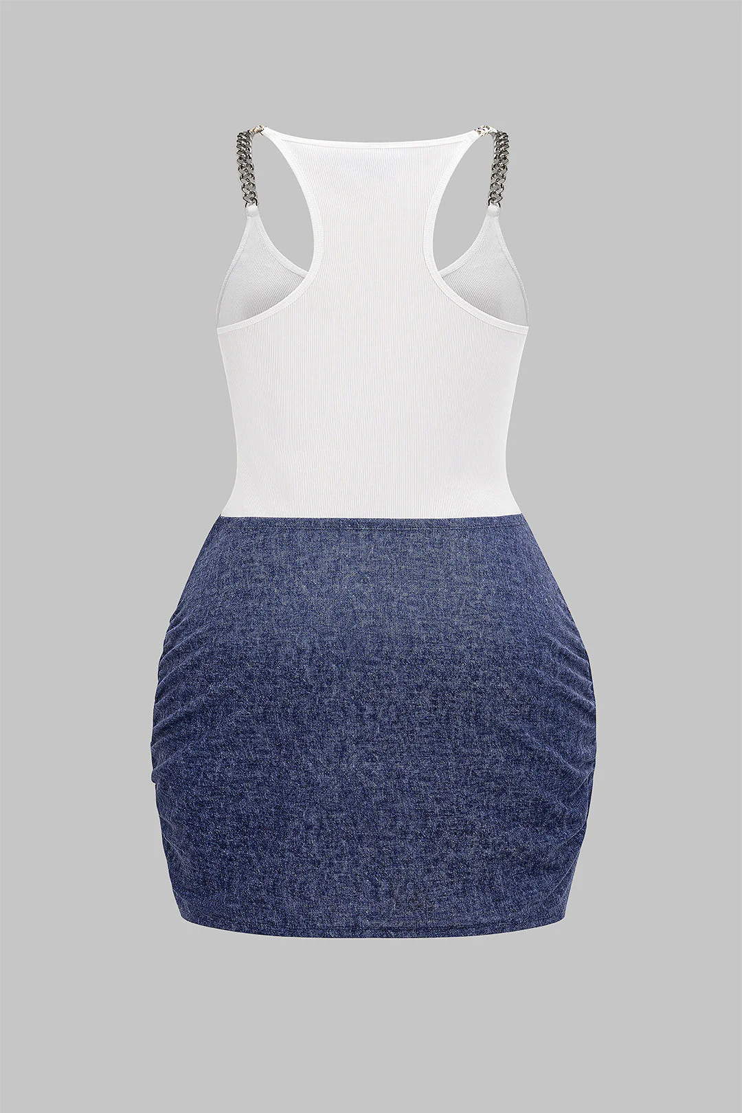 Plus Size Metallic Chain Patchwork Tie Knot Sleeveless Tank Mini Dress