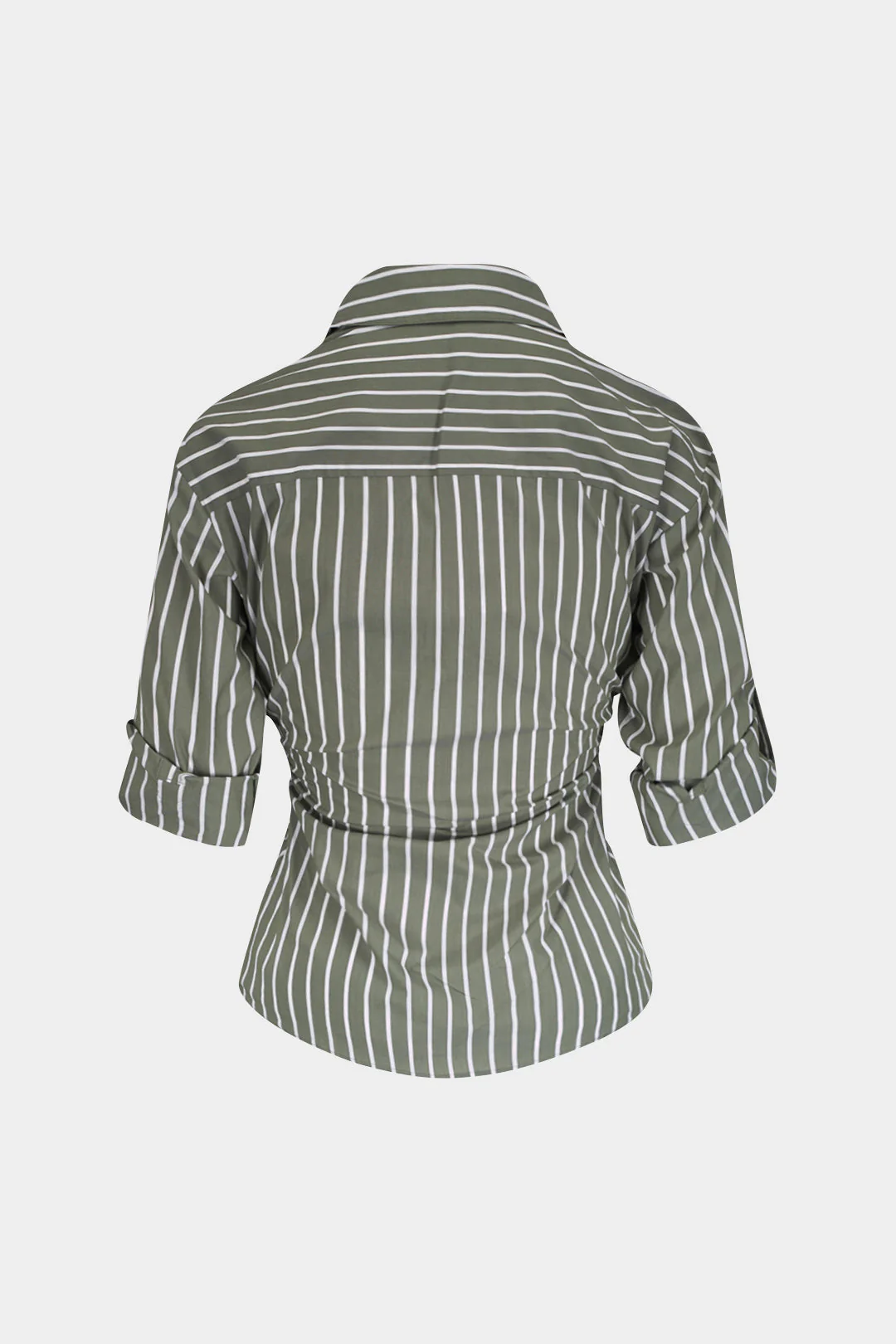 Stripes Print Button Ruched Short-Sleeve Shirt
